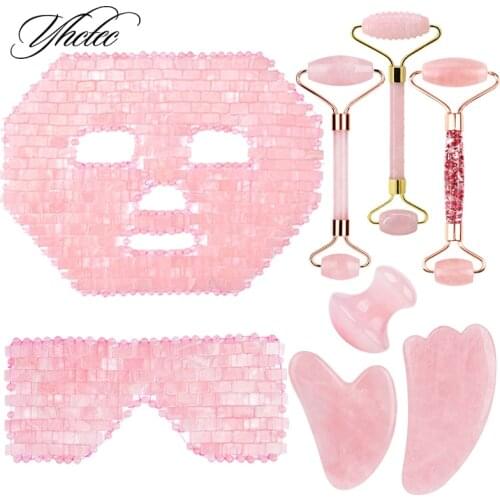 Natural Rose Quartz Gouache Scraper For Face Jade Roller Gua Sha Massage Face Roller Eye Sleeping Mask Anti Wrinkle Beauty Tools