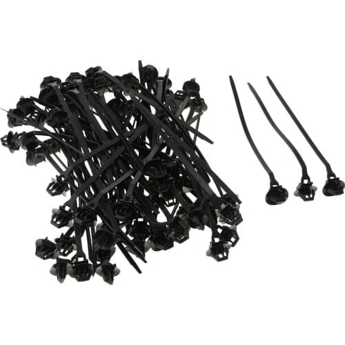 70 Pieces Car Boat Trailer Zip Ties Wrap Push Rivet Clip Wiring 185mm Black