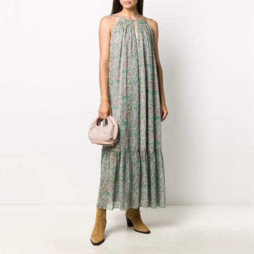 UK Boho Paisley Print Cut-Shoulder Halter Maxi Dress Retro Tieneck Graphic A-Line Dropped Waist Loose Oversized Vacay Beach Gown