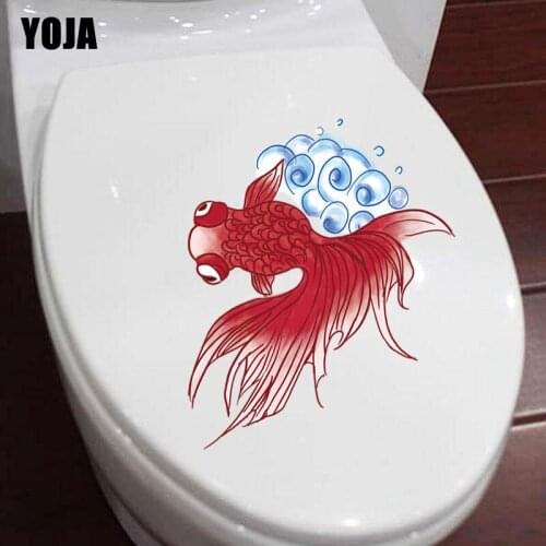 YOJA 24.6*19.5CM Red Goldfish Toilet Decal Cartoon Living Room Home Decor Wall Sticker T3-0853
