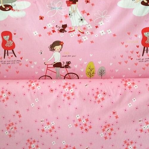 100x160cm Romantic Pink Pretty Girls & Small Flowers Printed 100% Cotton Fabric For DIY Sewing Clothing Quilting Decoration