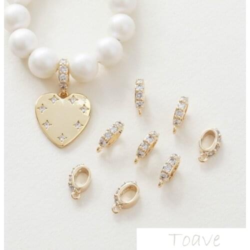 14K gold bag color preservation round inlaid zircon open ring diy pearl beaded necklace bracelet material accessories 2pcs