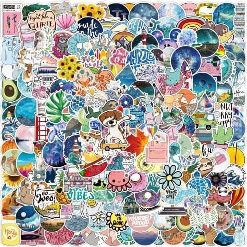 200PCS New Small Fresh Graffiti Stickers Waterproof Trolley Luggage Cup Aesthetic Graffiti VSCO Decorative Animal Sticker Decals