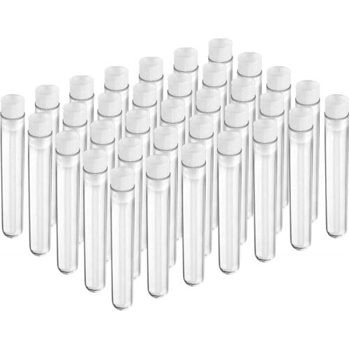 50Pcs/Pack 12x100mm Transparent Laboratory Clear Plastic Test Tubes Vials With Push Caps School Lab Supplies