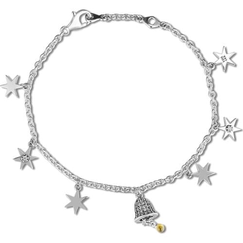 CKK 925 Sterling Silver Festive Bell & Star Bracelets,Fancy Golden Fashion Jewelry DIY Making For Women
