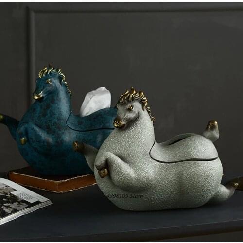 Household Tissue Box Bathroom Tissue Holder Creative Lucky Horse Tissue Box Cute Dog Resin Crafts Home Decorations Pumping Box