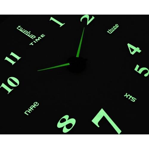 27/37/47 Inch Luminous Glow In Dark 3D Wall Clocks Large Clock Watch DIY Acrylic Stickers Clock Modern Round