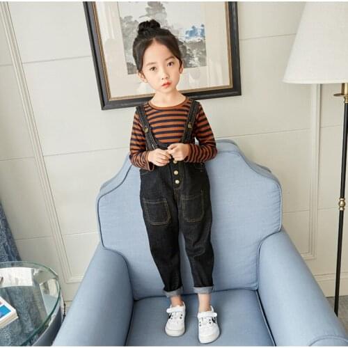DFXD 2018 Spring Baby Girl Clothes Set Fashion Long Sleeve Striped Shirt+Jeans Overall 2pc Girls Outfits Princess Toddler Sets