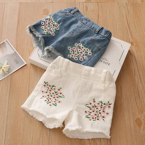 Baby Girl Denim Shorts 2020 Summer New Childrens Girls Fashion Flowers Embroidered Shorts Kids Cowboy Cowboy Short Pants 3-9Y