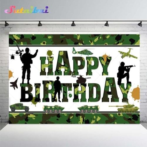 Happy Birthday Party Backdrop Soldiers Camouflage Military Training Army Aircraft Tank Decoration Newborn Photography Background