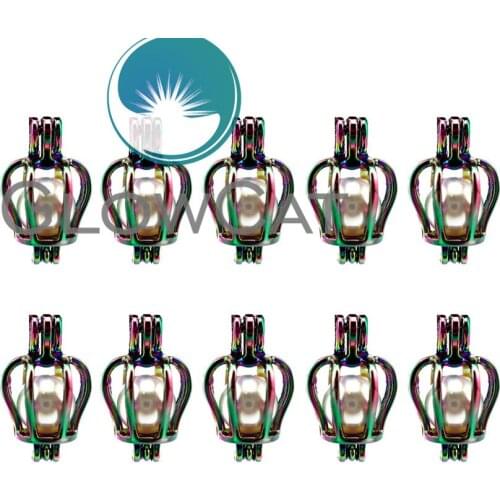 GLOWCAT 10x C216 Rainbow Colors Crown Beads Cage Jewelry Making Perfume Essential Oil Diffuser Pearl Cage Locket Pendant