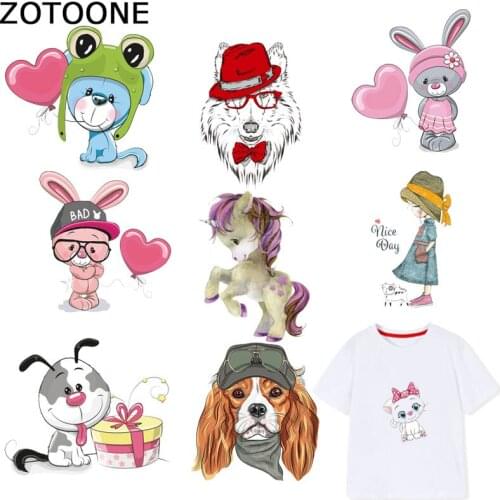 ZOTOONE Cute Dog Patches Unicorn Cat Stickers Iron on Transfers for Clothes T-shirt Heat Transfer DIY Accessory Appliques F1