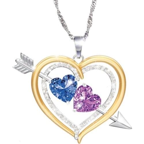 Multicolor Crystal Love Heart Gold Silver color Trendy Classical Pendant Necklace Women Party Choker Wedding Jewelry Accessary