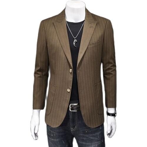Men Suit Jacket New Fashion British Style Hit Color Stripe Stitching Pattern Slim Casual Men Clothing Suit Jackets Plus size 5XL