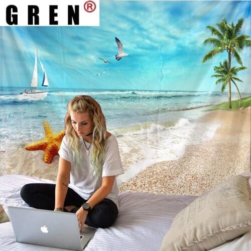 GREN Ocean Starfish Landscape Tapestry Wall Hanging Wall Covering Rugs Background Cloth Beach Mat Blanket Art Home Decor