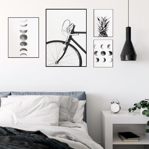 Pineapple Wall Art Canvas Posters Prints Nordic Bicycle Moon Phase Paintings Black and White Wall Pictures for Living Room Decor