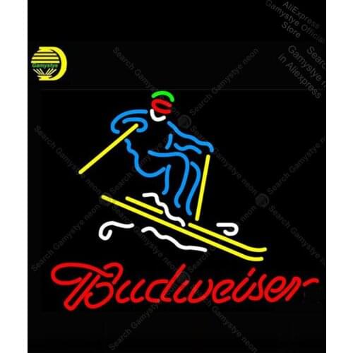 Budweiser Skier Neon sign Glass Tube Bulbs Light Beer Club icons light vintage neon signs budweiser neon sign Neon Signs For Bar
