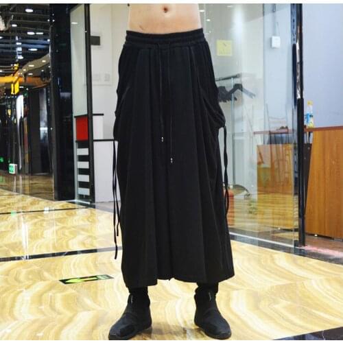 2020 New Spring And Autumn Fashion Personality Men Loose Trousers Hiphop Punk Culottes Black Wide Leg Pants Hairstylist Pants
