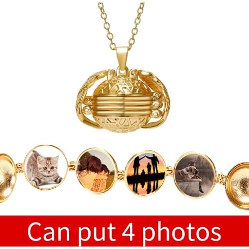 Can Open Multi-layer Ball 4 Photo Box Women DIY Men Pendant Couples Necklace Love Love Relatives Friendship Photos Girl Gift