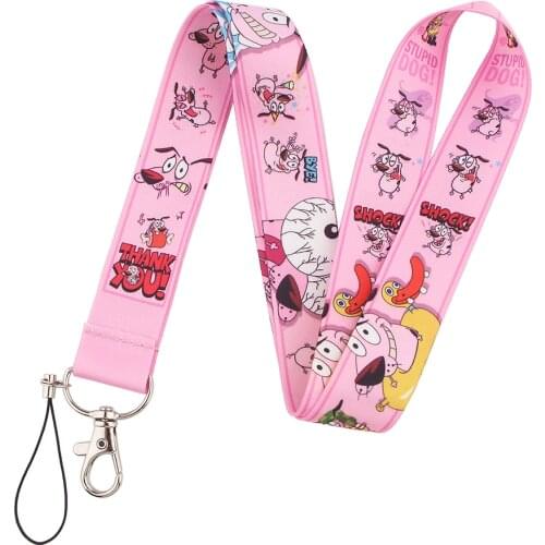PF275 Dongmanli Pink Dogs Anime Keychain Ribbon Lanyards for Keys ID Card Phone Straps Hanging Rope Lariat Students Badge Holder