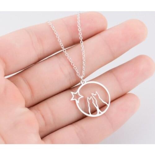 Occidental popular hollow out cat necklace star cat watch meteor shower pendant necklace ornaments