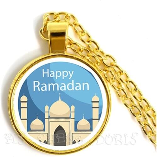 Happy Ramadan Necklace 25mm Glass Dome Cabochon Arabic Muslim Islamic God Allah Pendant Necklace Jewelry Gift For Friends