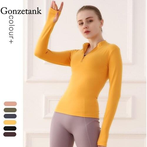 Sexy Yoga Shirts Tight and Thin Fitness Clothes Long Sleeve Half Zip T-Shirts Women Quick Dry Running Shirts Gym Clothes