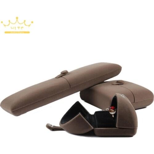 High Quality Brown Velvet Engagement Couple Ring Box Flannel Pendant Box Double Open Snap Jewelry Box