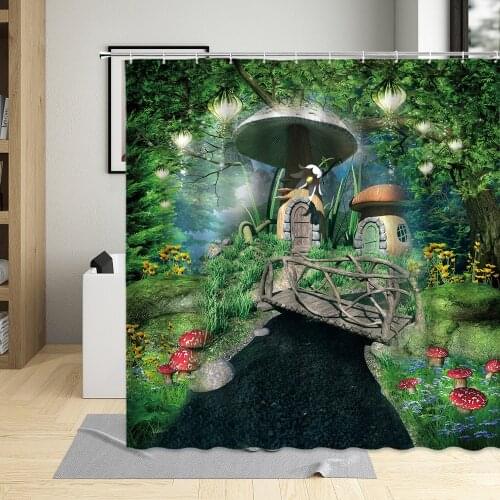 Fairytale Mushroom House Forest Fantasy Shower Curtain Dream For Girls Boys Bathroom Decor Waterproof Bath Curtains With Hooks