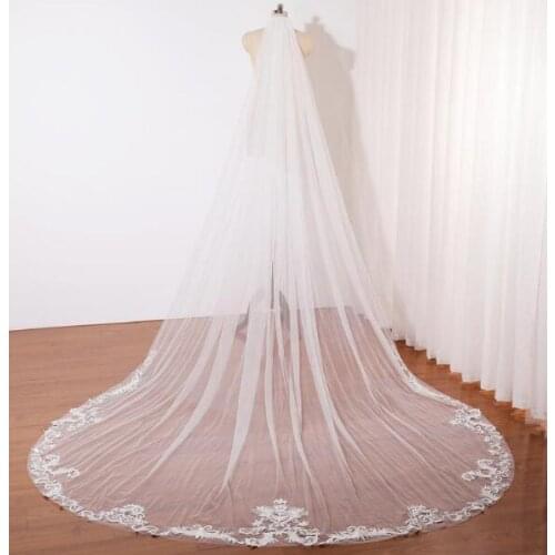Bridal Veil Wing Shape Lace Bridal Veil Long Chapel Length,One Layer Lace Edge Veil,Ivory Wedding Veil Unique,Hem Lace Regal Wee