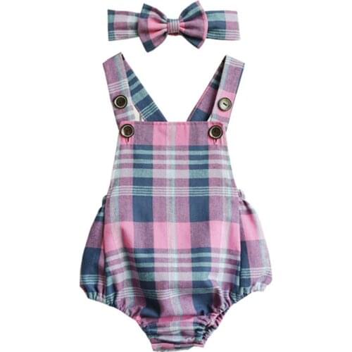 Vintage Fashion Infant Clothes plaid square collar Clothes One Pieces Baby Girls Jumpsuit Romper