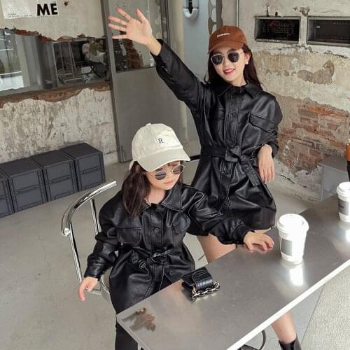 High-end parent-child wear 2021 autumn new spring and autumn tops girls Korean style trendy leather jacket