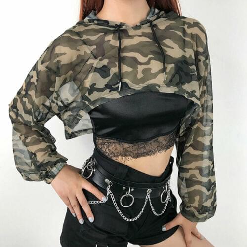 Women Camouflage Sunscreen Cover-Ups Tops Hooded Beach Clothing Female Long Sleeve Bikini Cover Up Mesh Outfits
