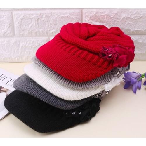 Women Ladies Knitted Hat Winter Crochet Peaked Beanie Cap Hat Knitted Skull Cap Grey Girls Skullies CAPS Bonnet Femme SnapBack