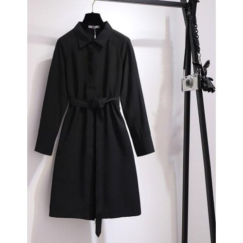Plus size 2020 spring autumn mini dress for women large long sleeve loose black belt shirt dress with collar 5XL 6XL 7XL