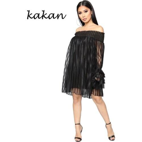 Kakan summer new womens dress nightclub sexy tube top word shoulder long sleeve dress mesh white black dress