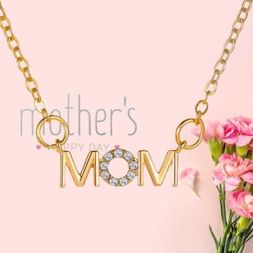 1Pcs Love Heart Mom Letters Pendent Necklaces Crystal Fashion Women Jewelry Proposal Mother Day Best Elegant Gift