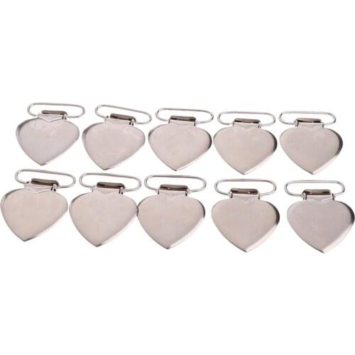 10Pcs Heart Shape Insert Baby Pacifier Metal Holder Suspender Clips Mitten Craft