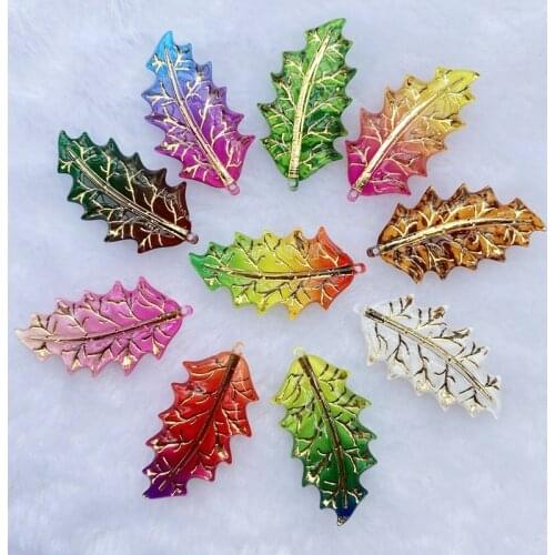 18pcs 21*39mm resin acrylic 1holes Christmas leaf decorative handicraft wedding festival jewelry Rhinestone Embellishment