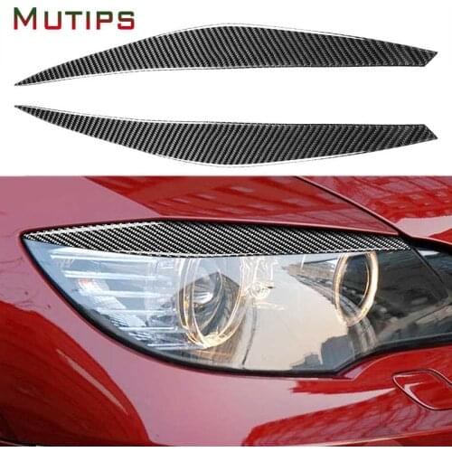 Mutips 2pcs Car Front Head Lamp Headlight Eyebrow Eyelids Decals Sticker Cover Carbon Fiber Accessories For BMX X6 E71 2008-2014