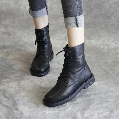 2019 New Top Layer Cowhide Simple Handmade Leather Booties Female Martin Boots Women Boots Winter Leather Boots Women