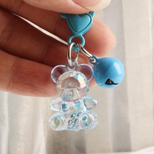 3PCS Creative Candy Color Transparent Bear Cartoon Car Key Chain Lovely Bear Resin bell Pendant DIY Bag Decoration Accessories