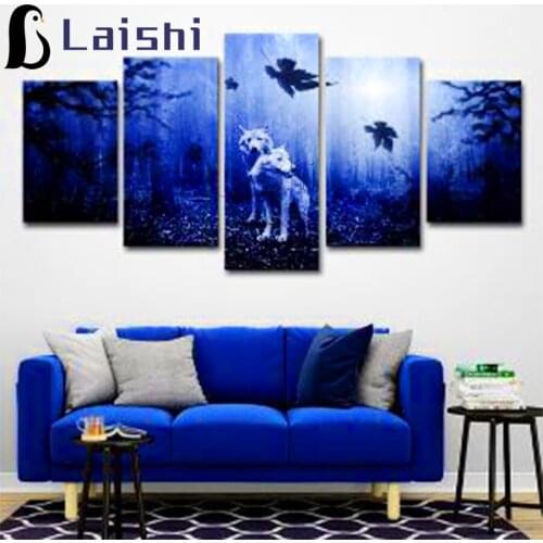 5pcs Diamond Embroidery Night Fantasy forest, wolf, companion Full round square Drill 5d DIY Diamond Painting mosaic set decor