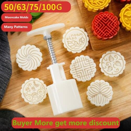 50g 63g 75g 100g Flowers Set DIY Mooncake Tools Plastic Pastry Cake Plungers Hand Press Mooncake Baking Tool