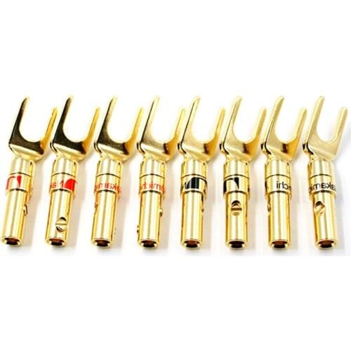 8PCS Pure copper gold plated plug, speaker wire, Y plug, /U plug / audio line connector