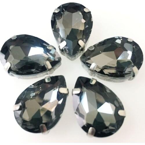 Free shipping! Gray Teardrop high quality Crystal glass sew on rhinestones, silver claw loose rhinestones