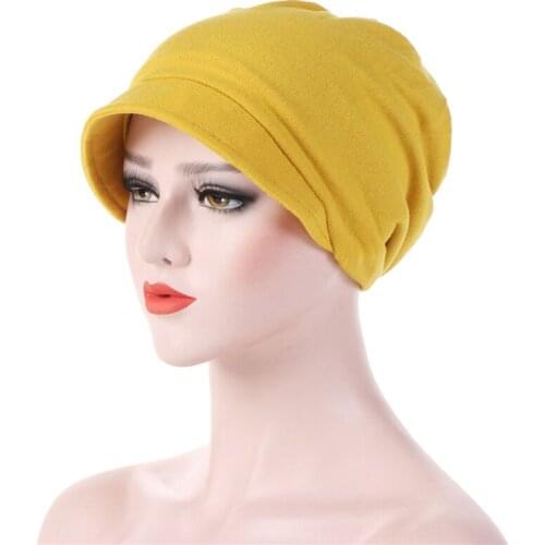 Stretchy Cotton Chemo Pleated Wide Brim Turban Hat Fashion High Quality Head Wrap Hijab Cap For Women Female Hats