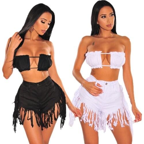 European and American womens fashion wild tassel straight stretch sexy denim shorts mom jeans