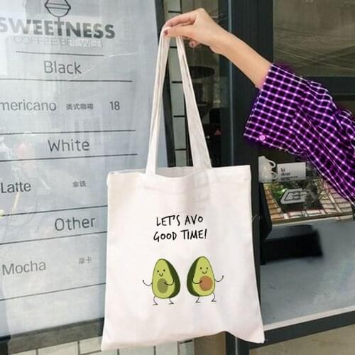 2021 New Cute Avocado Print Canvas Bags Female Shopping Shoulder Bag Totes Harajuku Handbags Eco Reusable Travel Bags for Women