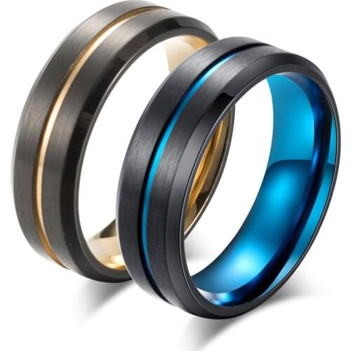 JHSL Classic Male Men Statement Rings Blue Gold Color Stainless Steel Fashion Jewelry Anniversary Party Gift Size 7 8 9 10 11 12
